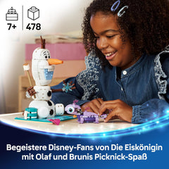 LEGO ǀ Disney Frozen Picnic divertido con Olaf y Bruni - Muñeco de nieve con cubierta de picnic y Zubehör - Decoración DIY para Schlafzimmer - Geschenk für Mädchen ab 7 Jahren und Frozen Fans - 43287