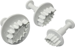 HL544 Forme de embosat cu frunză de ilex cu nervuri, dimensiuni mici, medii și mari, plastic, albe, set de 3