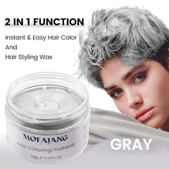 Culoare temporară a părului, Styling Hair Tone pentru bărbați femei, Pomadă pentru coafură naturală, Ceară pentru vopsirea părului pentru petreceri, Cosplay și Halloween, 4.23 oz (Silver Grey) Vopsea pentru par Naty Shop