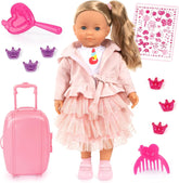 Bayer Design 94637AN Charlene Puppe interaktiv mit Haaren, sprechend, Funktionspupe, weicher Körper, Schlafaugen, Zubehör, 46 cm, Rosa