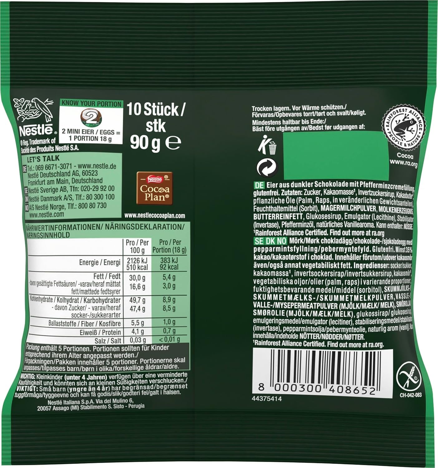 NESTLÉ after EIGHT, ouă mici de Paște de ciocolată neagră ambalate individual cu umplutură de mentă, 90 grame Bomboane de Ciocolata Naty Shop