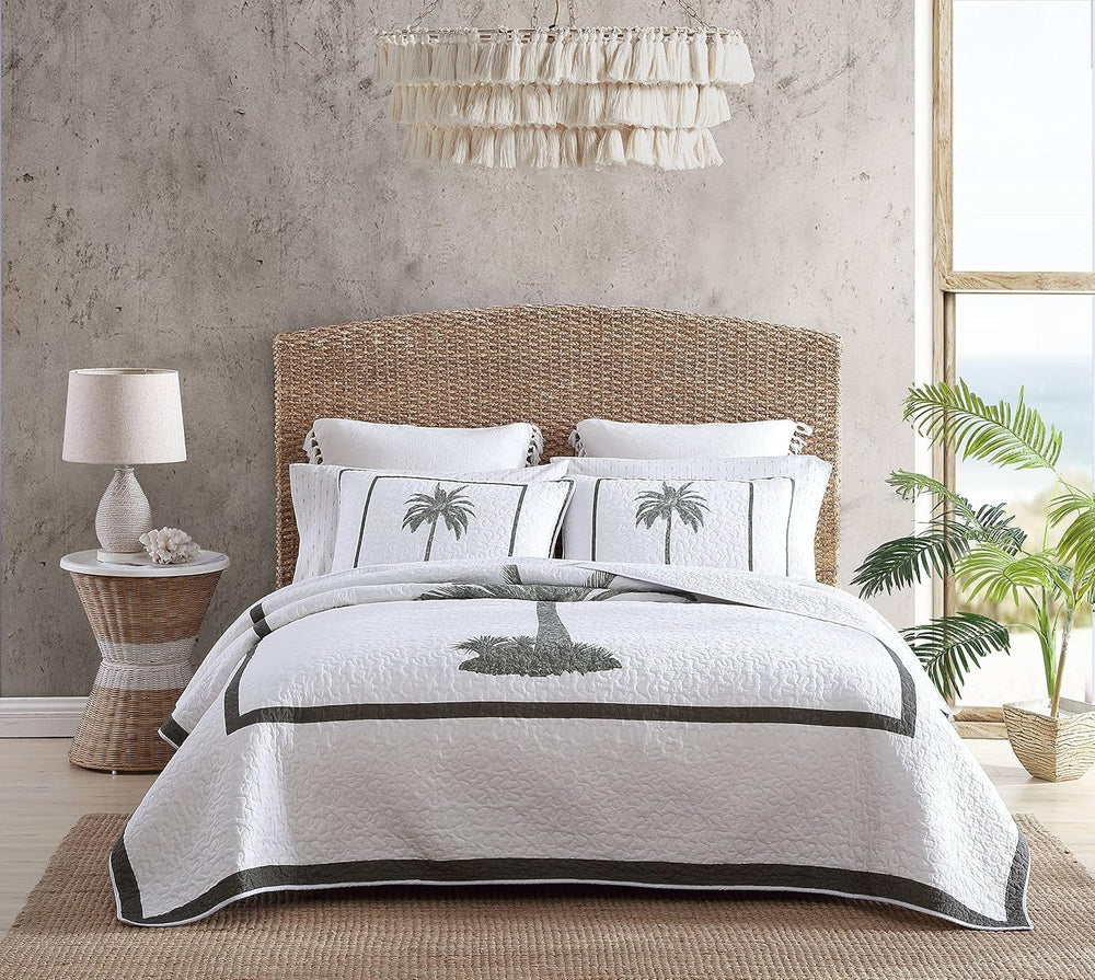 Tommy Bahama Palm Island Collection | Cuvertură - 100% bumbac, reversibilă, moale și respirabilă, pre-spălată pentru un plus de moliciune, pat king size, gri Plapumi si pilote Naty Shop Gri Rege
