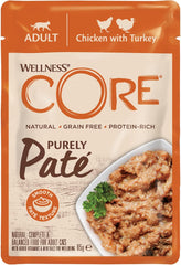 Wellness CORE Purely Paté 24 x 85g, Pui și Curcan – Hrană umedă pentru pisici, pate fin, fără cereale, natural, hipoalergenic, bogat în proteine, conținut ridicat de carne