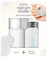 Set Essie Nail Art Studio, esmalte de uñas Mermaid Vibes núm. 1 Blanc, esmalte de uñas de efectos especiales núm. 7 Ilusión de identidad