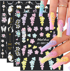 5D Geprägte Blume Nagelsticker Nagelfolie Selbstklebend Acryl Geschnitzte Blumen Nagelaufkleber Schmetterling Nail Sticker Blütenblätter Nageldesign Aufkleber Nägel Zubehör Flower Nail Art Stickers