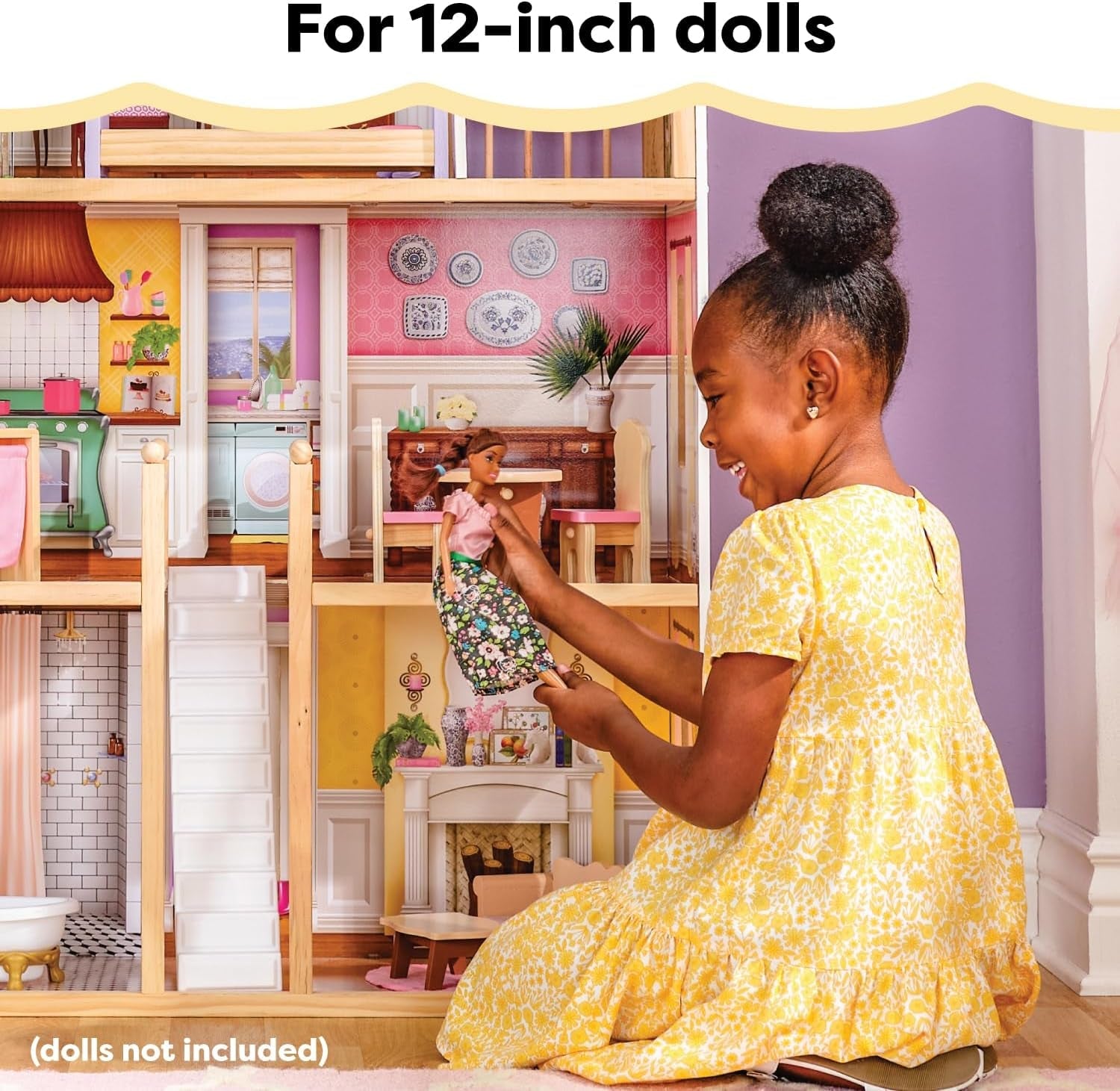 Casă de păpuși din lemn Kidkraft Charlotte cu mobilier și accesorii, casă de păpuși în stil clasic pentru păpuși de 30 cm, jucărie pentru copii de la 3 ani, 65956 Casute de papusi Naty Shop