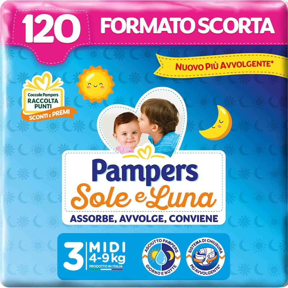 Pañales Pampers Sun and Moon Midi, talla 3 (4-9 kg), 120 pañales