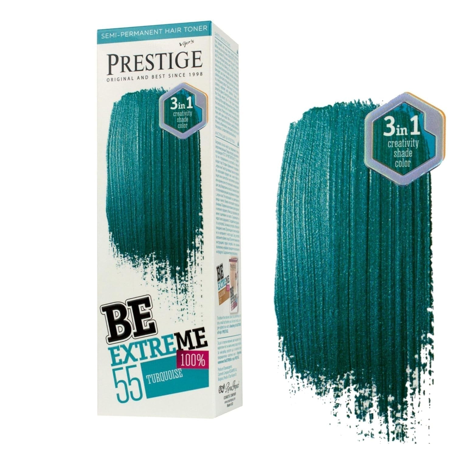 Vip's Prestige Be Extreme | Tonic semipermanent pentru păr 50 Wild Green | Pigment pur | Adaugă culoare părului vopsit sau cărunt | Rezultat temporar | Fără amoniac, fără parabeni, fără PPD Vopsea pentru par Naty Shop 55 Turcoaz