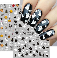 8 Blatt Nagelsticker Halloween Nagelaufkleber Selbstklebend Niedliches Kürbis-Schädel-Spinnennetz Niedlichen Kinder Geist Nail Art Sticker Dekoration Nageldesign Zubehör