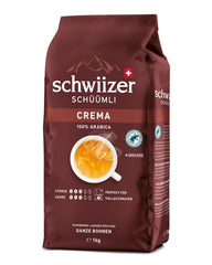 Schwiizer Schüümli Crema, boabe de cafea 100% Arabica, aromate și corpolente, ideale pentru espressoare automate, tărie 3/5, prăjire medie, Rainforest Alliance, 1kg