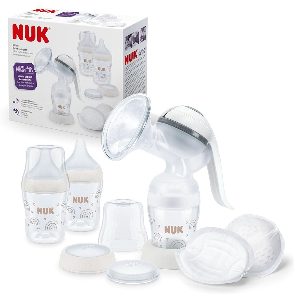 Set extractor de leche manual NUK, Almohada de silicona suave, 2 biberones perfectamente combinables, 150 ml Accesorios Alimentación y Lactancia Set Bebe Naty Shop Handmilchpumpe