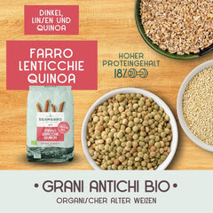 Pasta Penne Rigate Bio N.91 - 500g con harina de espelta, harina de lentejas y harina de quinoa - Rica en proteínas, fuente de fibra y proteínas