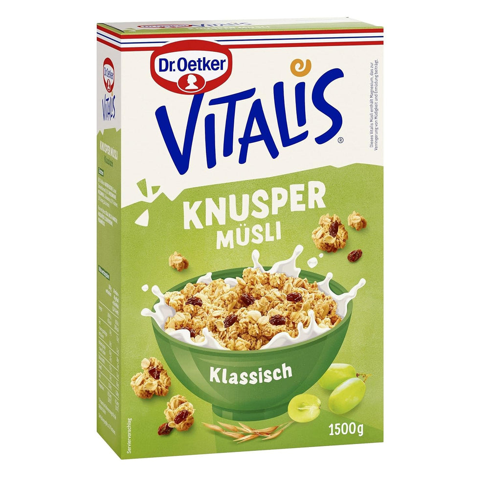 Dr. Oetker Vitalis Classic Crispy Muesli: paquete grande de muesli crujiente para el desayuno con pasas, 1 paquete, 1,5 kg