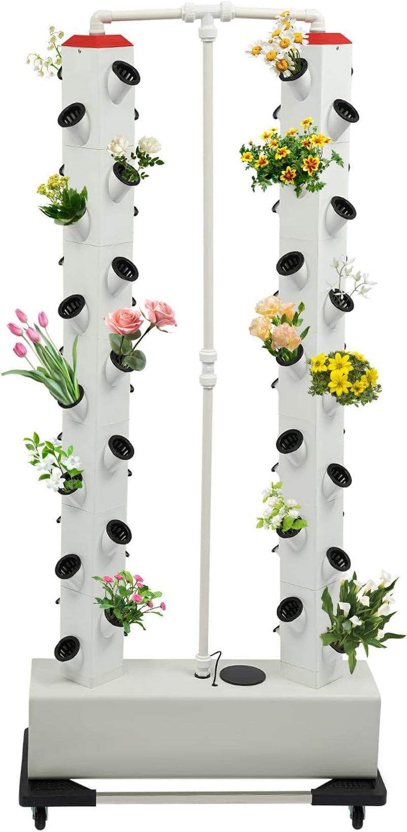 Sistema de cultivo hidropónico de 56 agujeros y 7 niveles Sistema de cultivo sin suelo Kit de cultivo Torre aeropónica Sistema de cultivo hidropónico con bomba de hidratación Adaptador de temporizador Cama de cultivo y maceta de malla