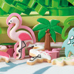0255071 FORME DE FORMAT PLASTIC FLAMINGO ȘI PALMIER SET 2 PIESE 10/9.5XH2CM, Verde/Roz