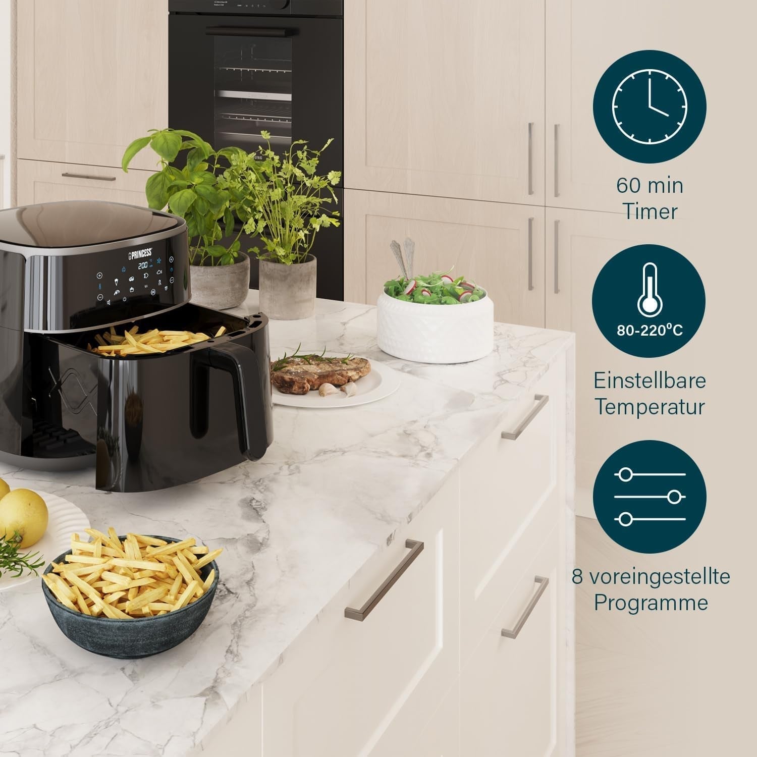 Princess Digital Hot Air Fryer - Capacitate variabilă a vasului - 8 litri maxim - 6 programe presetate Electrocasnice Naty Shop