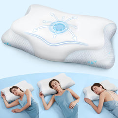 Cloudétoile pernă pentru gât pernă din spumă cu memorie - pernă ortopedică ergonomică 2 în 1 pernă din spumă visco pernă pentru dormit lateral, pernă de susținere a gâtului reglabilă pe înălțime pernă din spumă cu memorie, alb 64X38X12 cm Perne ortopedice cervicale Naty Shop Alb 64X38X12 Cm