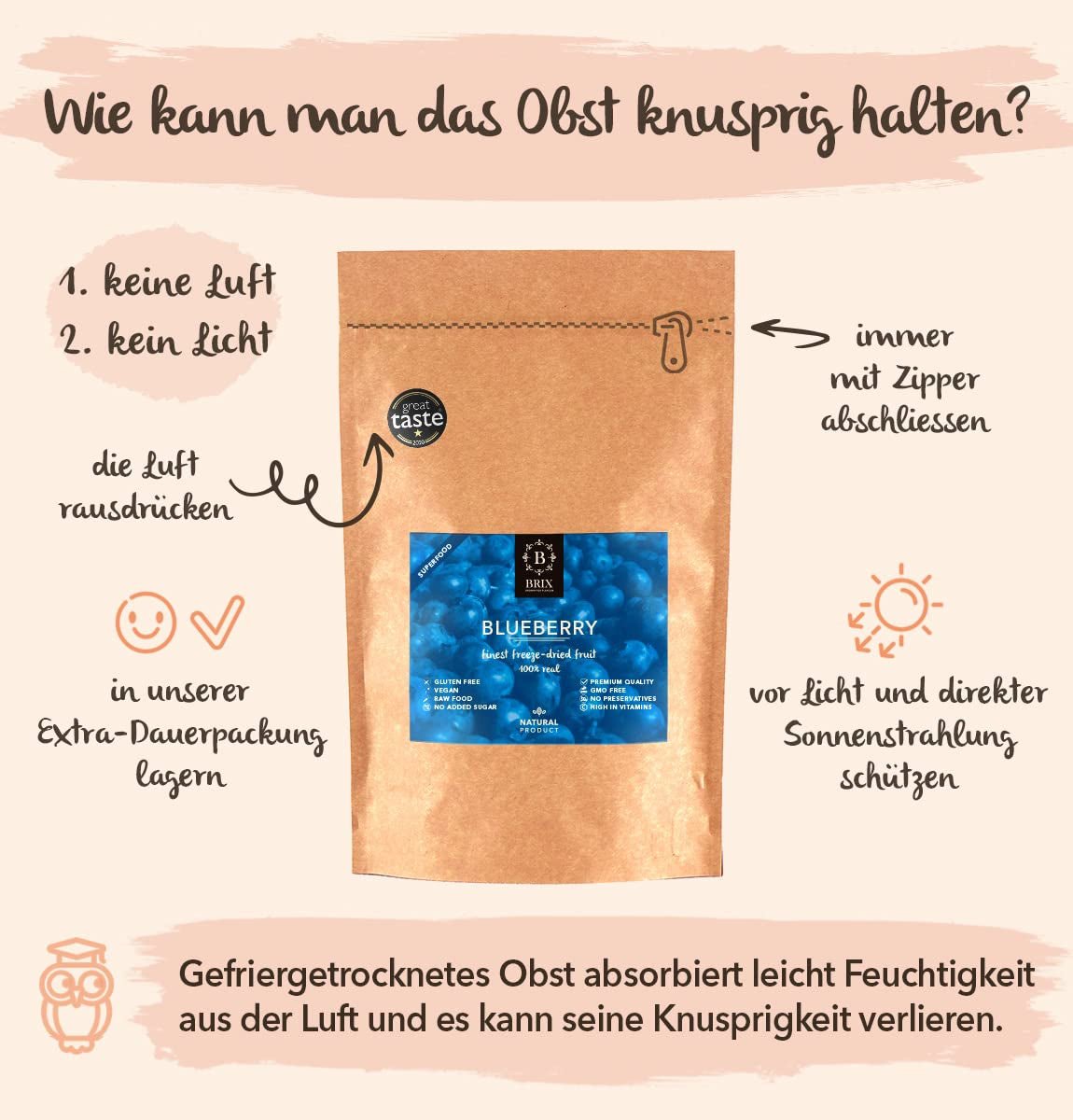 BRIX Afine liofilizate | Afine naturale, uscate 95 g | Premiul Great Taste pentru afine uscate | Fără OMG, fără gluten, vegan, vitamine reținute Produse deshidratate Naty Shop