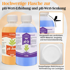 Regulador de pH para hidroponía, líquido para aumentar y disminuir el pH, líquido regulador de pH para reducir o aumentar el valor del pH, tampón premium de 250 ml, adecuado para todos los sistemas hidropónicos (suelo y agua)