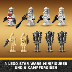 LEGO Star Wars 75372 Paquete de Batalla de Soldado Clon y Droide de Batalla, Incl. 4 minifiguras, 5 droides y una moto deslizadora con tirador - Juguete de construcción para niños y niñas a partir de 7 años Juegos de construcción Besuche den LEGO-Store
