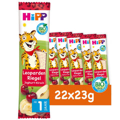 Barritas HiPP Leopard con yogur y cerezas en plátano (22 x 23g), a partir de 1 año, endulzadas únicamente con fruta, de la mejor calidad ecológica