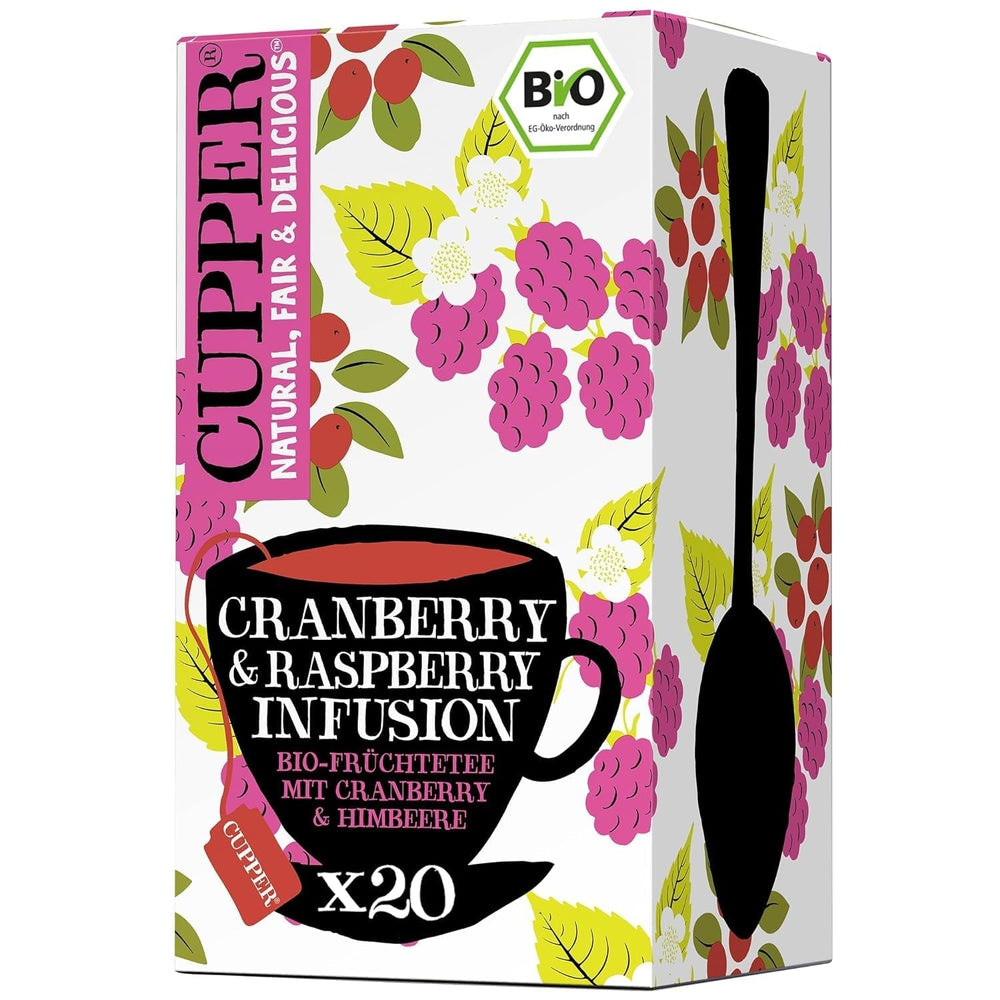 Cupper Ceai de fructe organic Cranberry Rasperry, 20 pliculețe de ceai nealbite, ecologic, comerț echitabil