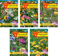 Juego de semillas de flores: paquete de insectos beneficiosos/5 mezclas de flores diferentes/adecuado para insectos como abejas, mariposas y otros insectos beneficiosos, BU01, multicolor