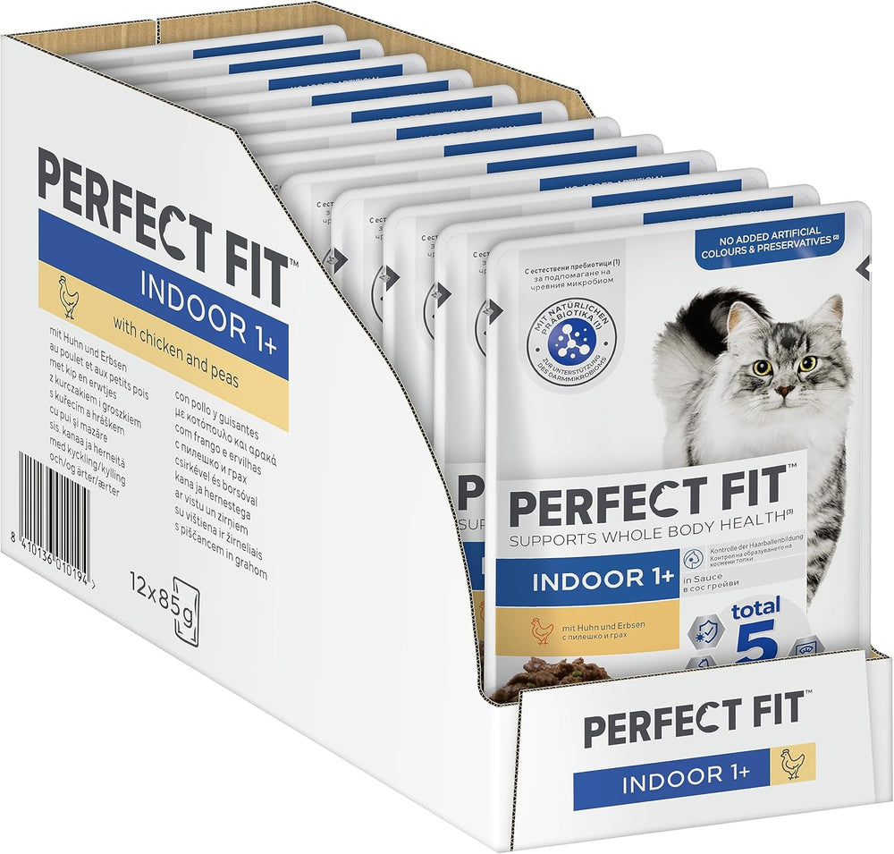Pliculețe PERFECT FIT™ pentru pisici, pentru interior, cu pui, 12 x 85 g