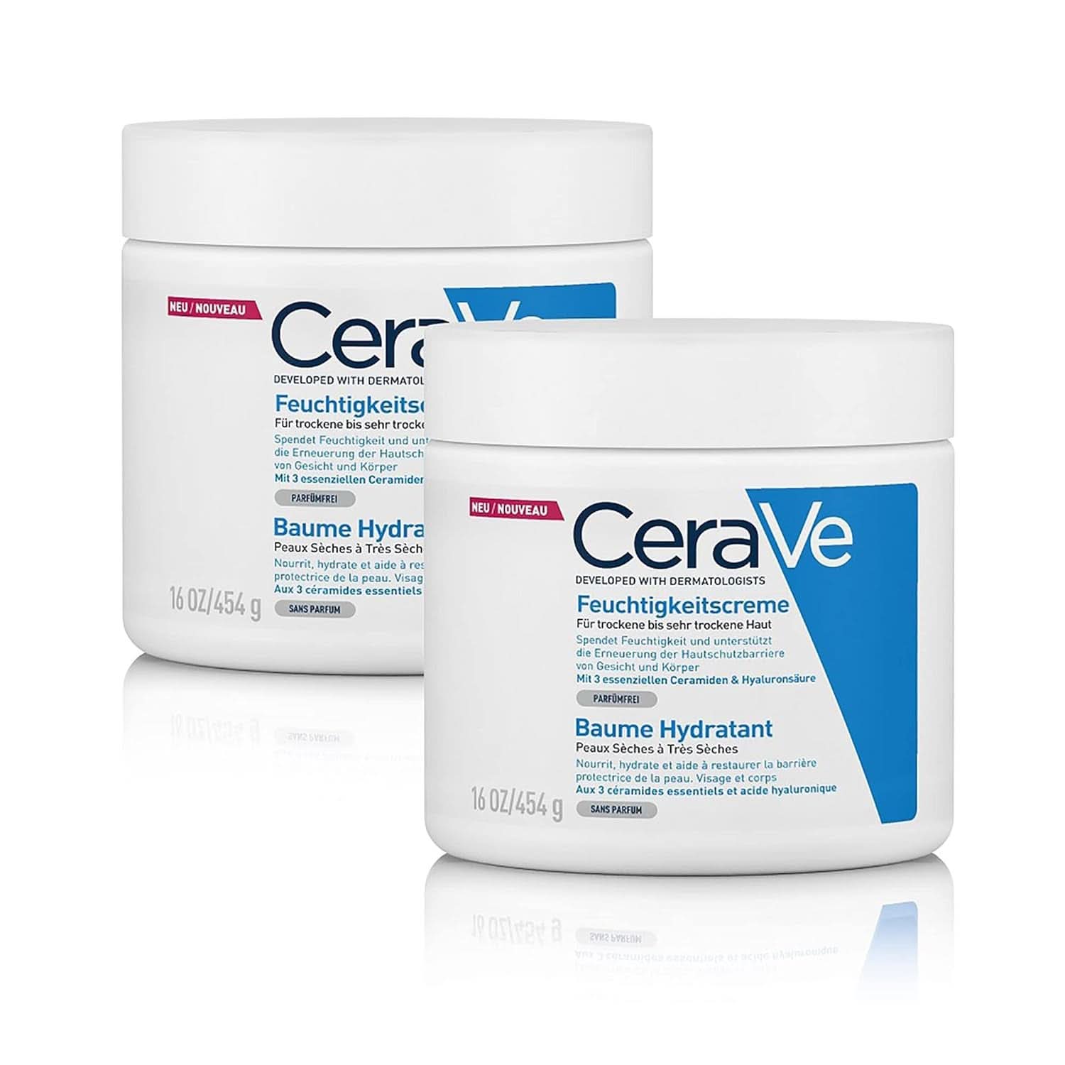 Cerave, Cremă hidratantă pentru corp și față pentru pielea uscată, cu hialuron și 3 ceramide esențiale, 454 g Cosmetice si Infrumusetare Naty Shop 908 g (set)