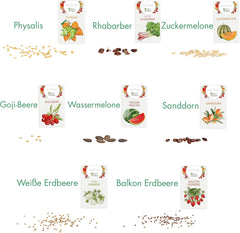 Set de semillas de frutas: Semillas de jardín premium con 8 variedades de plantas frutales para jardín y balcón - Semillas de sandía, semillas de fresa, grosellas, ruibarbo y más - Set de regalo de semillas de frutas de OwnGrown