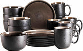 MÄSER 934020 Seria Niara, Set de veselă modern pentru 6 persoane într-un aspect vintage incitant, Set de mic dejun din ceramică cu 18 piese, gri și negru, Gresie