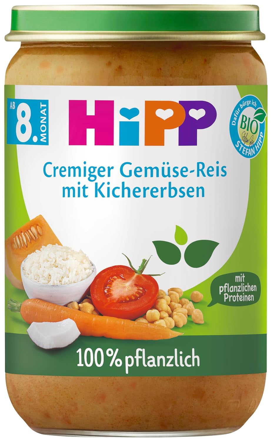 Arroz meloso de verduras y garbanzos HiPP Organic (6 x 220g), a partir de 8 meses, 100% vegetal, sin sal añadida, con Omega-3, la mejor calidad ecológica