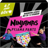 Ninjamas Hearts Pantalones De Pijama, 60 Pantalones De Noche Absorbentes, 7 Años, 17 Kg-30 Kg Madre Y Bebé Naty Shop 4-7 Años (60 Piezas) Niñas, 4-7 Años