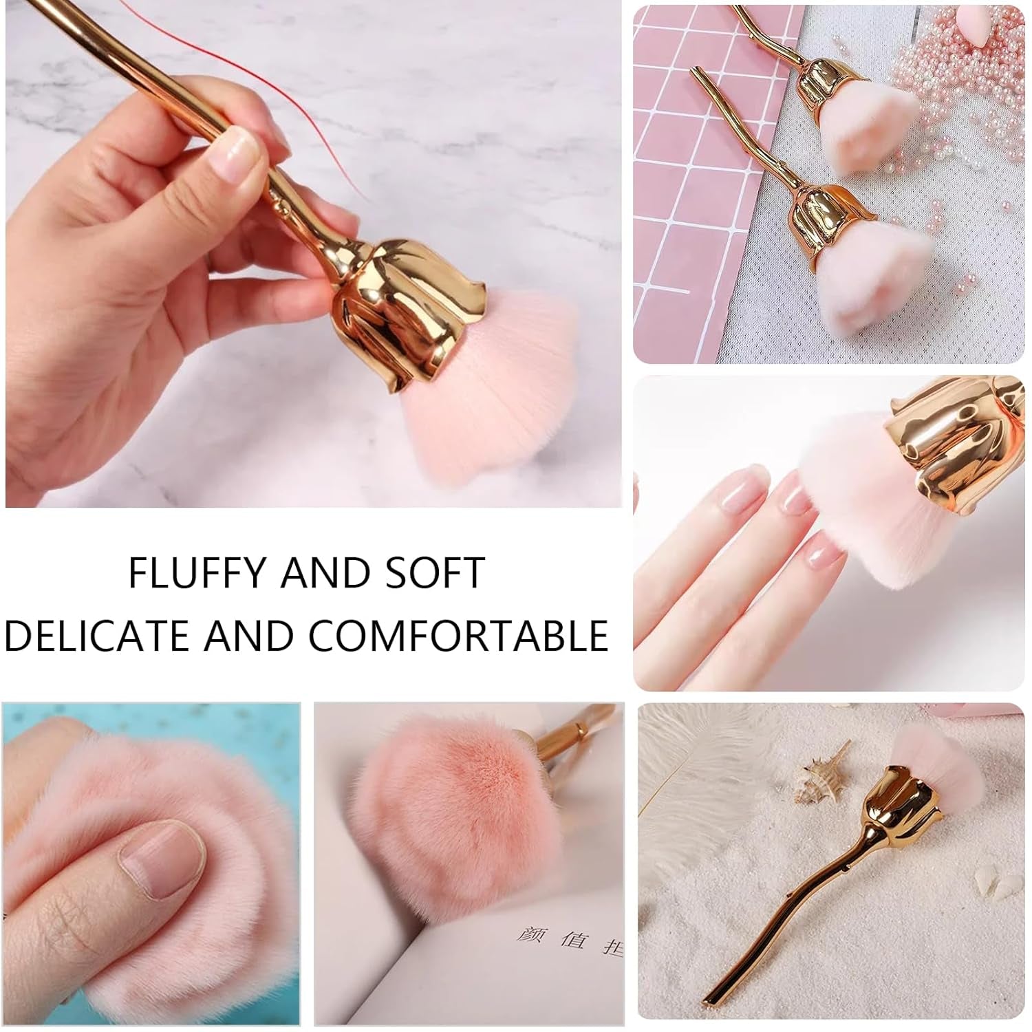 Nail Art Staubpinsel Für Maniküre Rose Kopfbürste,Nagel Kunst Staub Entferner Pinsel,Make-Up-Pinsel Weich,Zubehör Nagel Werkzeuge