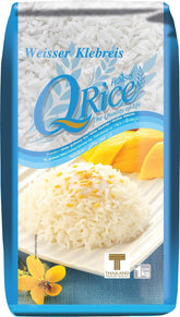 ARROZ Q | Weißer Klebreis Langkorn en Tailandia | Aromatisch mit klebriger Textur | Ideal para Currys, Sushi, Mochi o Arroz con Leche 1 x 1 kg