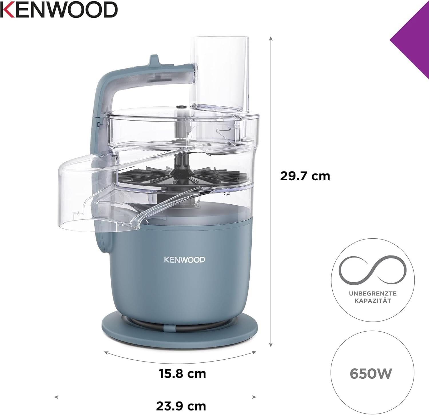 Kenwood Multipro Go FDP22.130GY, Kompakt-Küchenmaschine Nur 30Cm Hoch, Zum Schneiden, Reiben, Pürieren Und Teig Kneten, Express-Serve, 1,3 L Arbeitsbehälter, 650 W, Blau Mama si Copilul Naty Shop