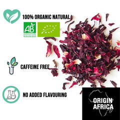 ORIGEENS CEAI DE HIBISCUS BIO Calitate premium - 50 pliculețe | Flori de hibiscus uscate bio pentru ceai, ceai de fructe, ceai rece, ceai karkade | Ceai de hibiscus pentru cură de detoxifiere și drenaj