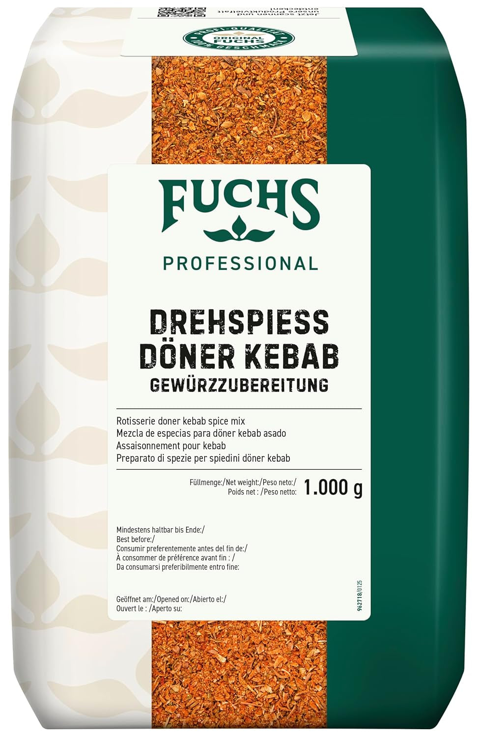 Fuchs Professional - Drehspiess Döner Kebab Gewürzzubereitung | Gewürz für den typischen-Döner Gesmack | Calidad profesional para grandes empresas gastronómicas y gastronómicas | Bolsa reciclable de 1 kg.