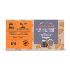 By Amazon Hauskompostierbare Kaffeekapseln, kompatibel mit Nespresso, 100 % kolumbianischer Arabica, 20 Stück – Rainforest Alliance-zertifiziert
