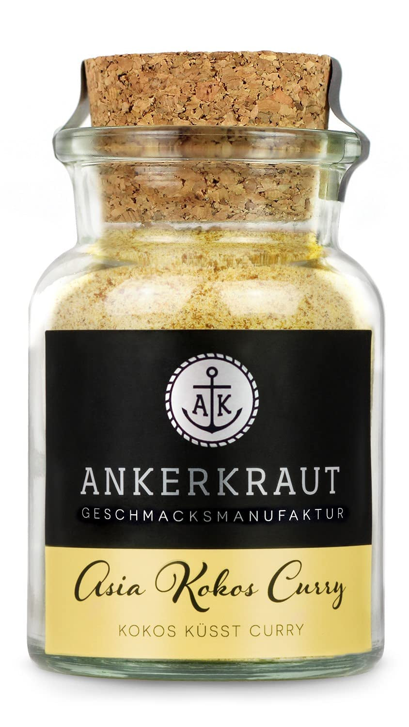 Ankerkraut Asia Kokos Curry, 85 g en vaso de corcho, Gewürz für Kokos-Milch Gemüse Fleisch, Einfach Lecker Zu Hause Kochen, Premium Qualität in der Panne