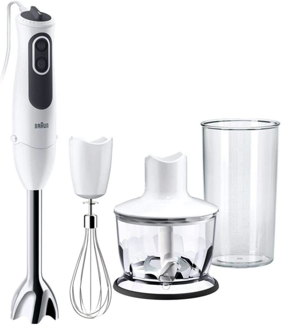 Braun Multiquick 3 MQ 3135 Batidora de salsas - Pürierstab Mit 11 Geschwindigkeiten plus Turbo-Stufe & Edelstahl-Mixfuß, 750 Watt, Inkl. 600 ml mix-/messbecher, schneebesen & zerkleinerer, weiß/grau cocina naty shop single mq 3135 - 3 en 1