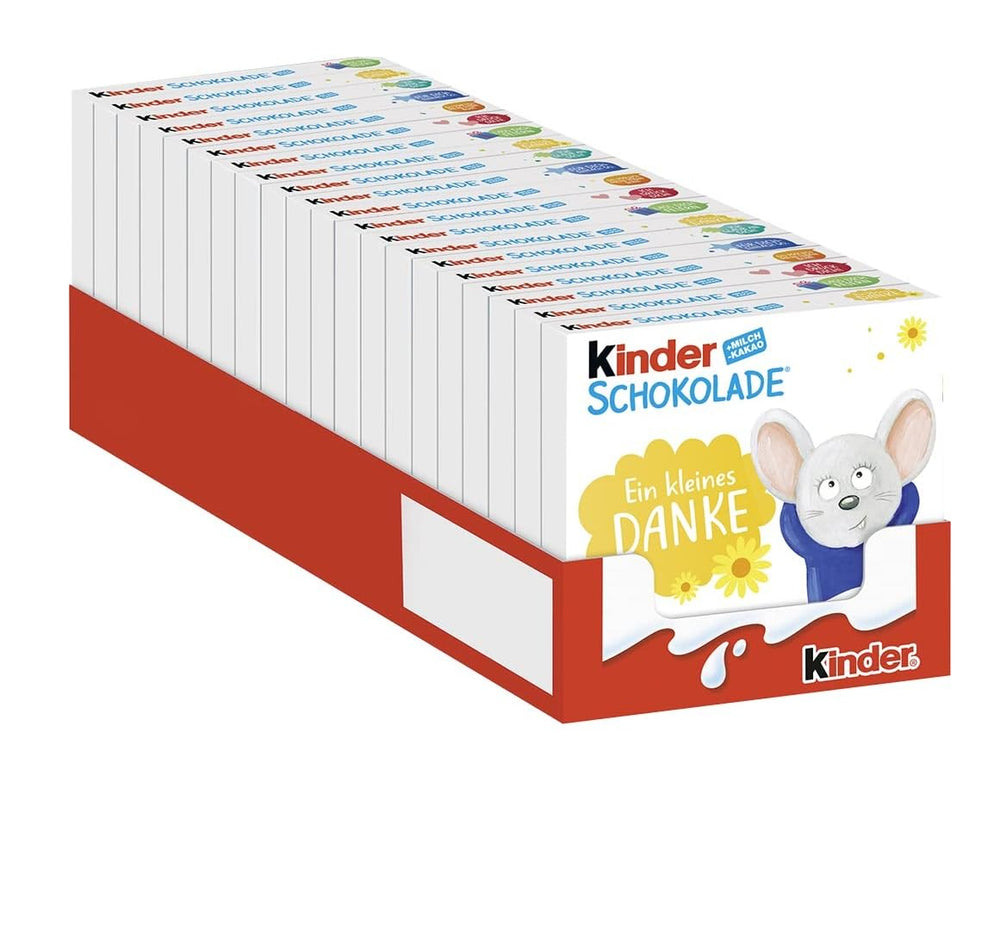 Chocolate Kinder (20 x 50 g) - Regalo de San Valentín para él y ella, dulces de Carnaval y Mardi Gras - Barras de chocolate con leche rellenas - 20 paquetes de 4 barras individuales cada uno