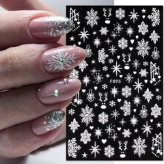 JMEOWIO Nagelsticker Weihnachten 8 Blatt Nagelaufkleber Selbstklebend Weiße Schneeflocken Winter Nail Art Sticker Dekoration Nageldesign Zubehör