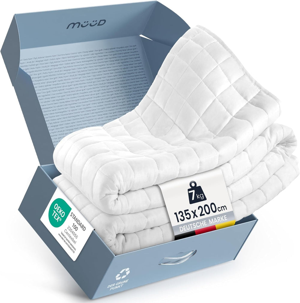 Manta terapéutica de 7 kg I 135X200Cm I Para un sueño reparador I Manta lastrada de alta calidad hecha de algodón transpirable I Alivia el estrés y terapéutica - Incluye caja de embalaje con asa de transporte Camas y mantas Besuche den müüd-Store 135 X 200 Cm 7,0 Kilogramos