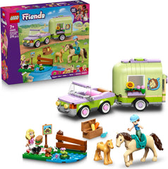 LEGO Friends Pferd und Fohlen mit Pferdeanhänger - Pferde Spielset mit Pflegezubehör, 4 Tierfiguren, Auto & 2 Mini Puppen - Geschenkeidee zum Geburtstag für Mädchen ab 7 Jahren - 42695