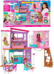 Casă de vacanță Barbie (116 x 77,9 cm), 6 locuri de joacă, complet mobilată cu accesorii, mobilier și lift, pliabilă și depozitabilă, păpușă, cadou pentru copii cu vârsta de 3 ani și peste, HCD50