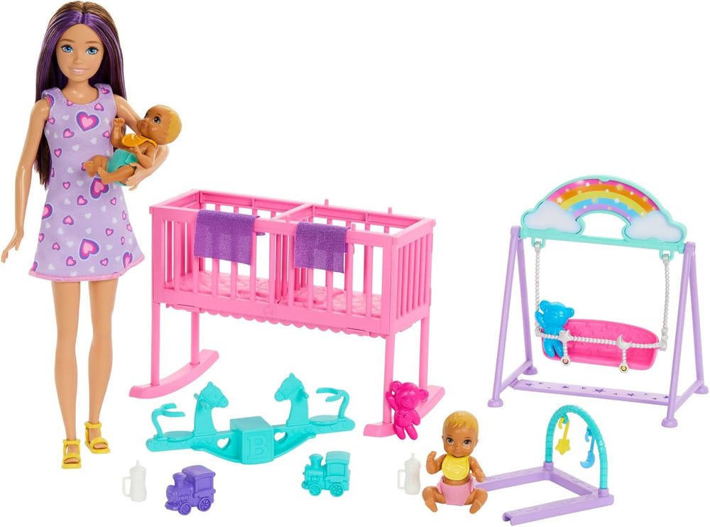 Muñeca Barbie Skipper y guardería con accesorios, incluye muñecas gemelas, 1 cuna, 1 cuna, 1 mecedora y más, HXM99 Naty Shop Dolls Título predeterminado