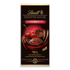 Mousse de chocolate amargo Lindt con chile y cerezas | Barra 150g | Con 70% de contenido de cacao y relleno de mousse de chocolate negro y chili cherry | Barra de chocolate | Chocolate oscuro