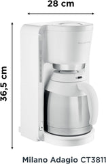 Cafetieră cu filtru Rowenta CT3811 Adagio Milano | Cu carafă termică din oțel inoxidabil | 10-15 cești | Oprire automată | Alb/Oțel inoxidabil