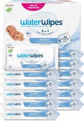 WaterWipes Sensitive+ Toallitas húmedas para recién nacidos y bebés, 720 unidades (paquete de 12), limpieza, cuidado, protección 3 en 1, 99,9% agua, sin fragancia